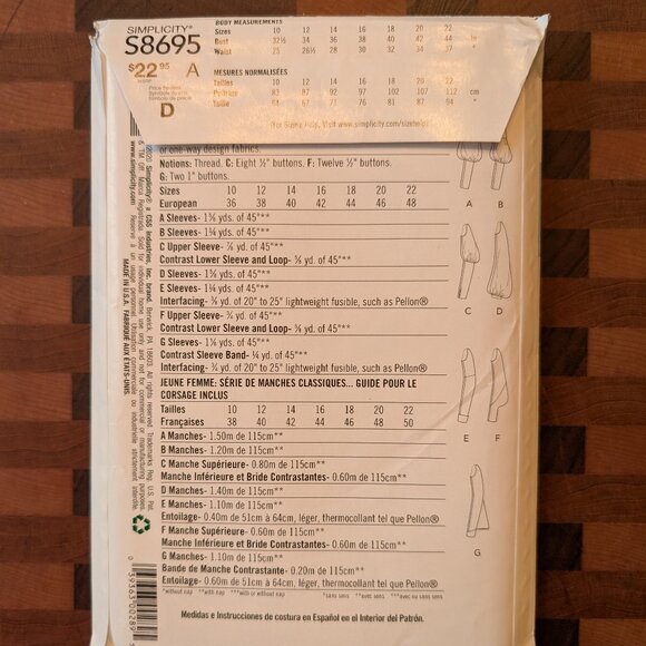 Simplicity 8695 - Uncut - Vintage 1930s - Sizes 10-22 - Sleeves - Picture 2 of 3